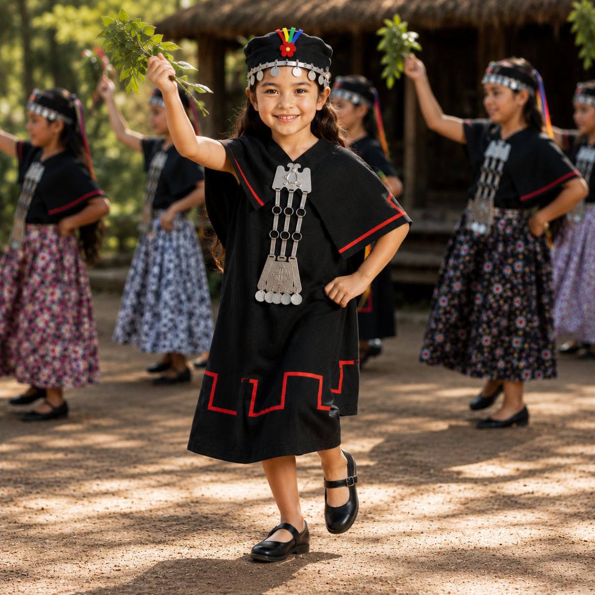 Traje Típico Mapuche Niña Con Accesorios Baile - Louicid