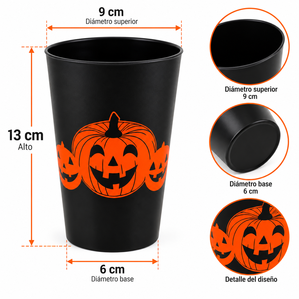 Vaso Plástico Halloween 500cc Negro Medidas - Louicid