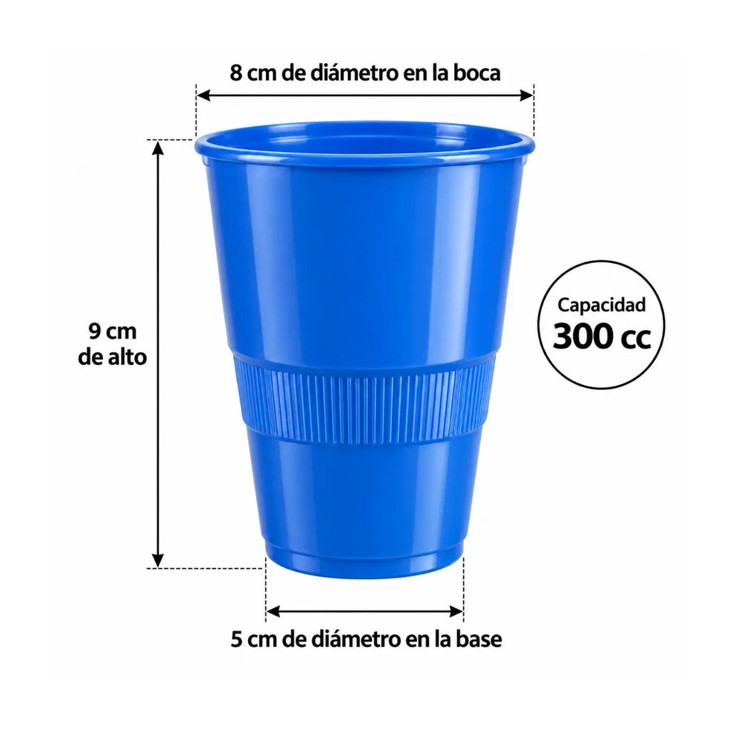 Vasos Plásticos 300cc Colores 10 Unidades Azul Medidas - Louicid