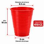 Vasos Plásticos 410cc Colores 10 Unidades Rojo Medidas - Louicid