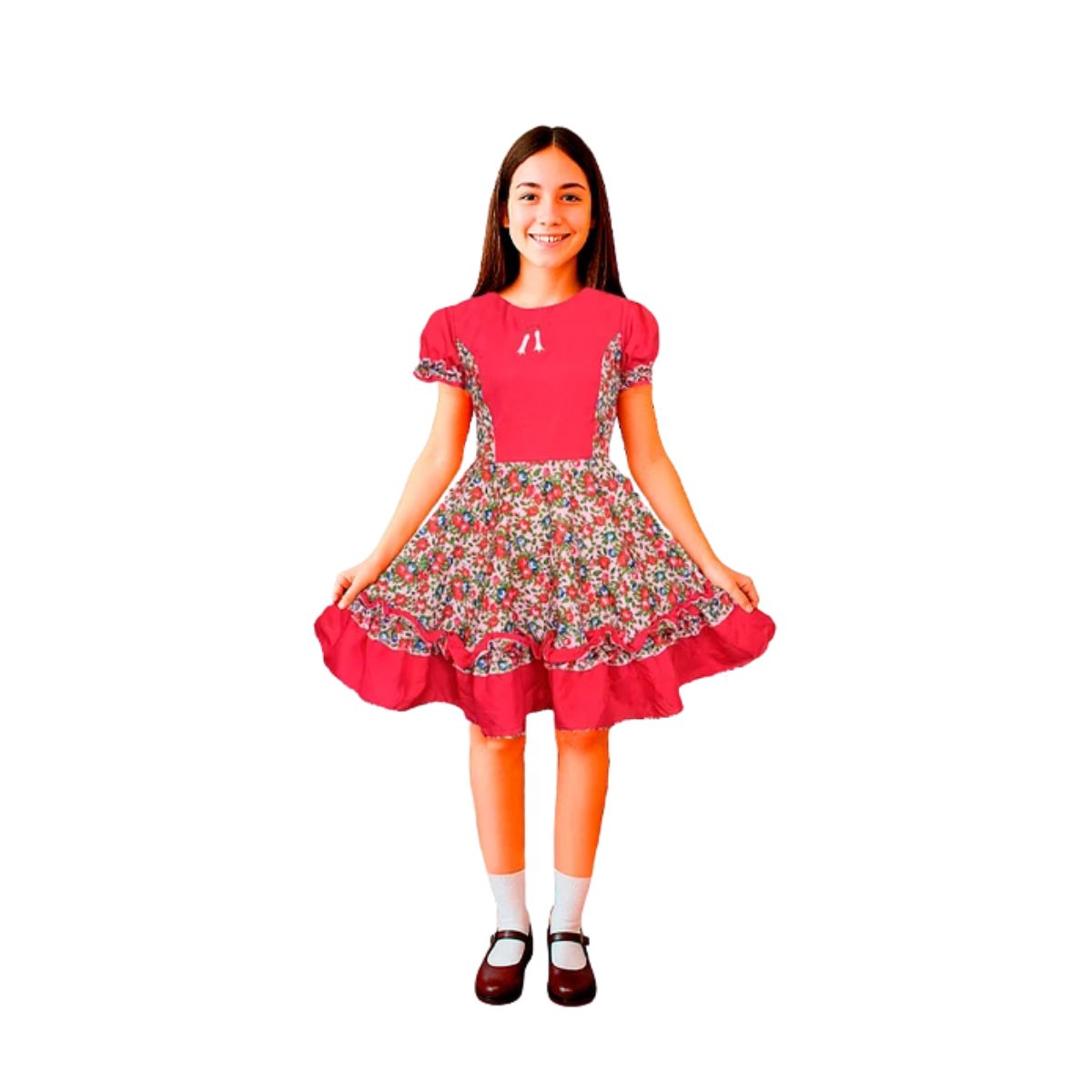 Vestido Huasa Niña Fucsia Floral - Louicid