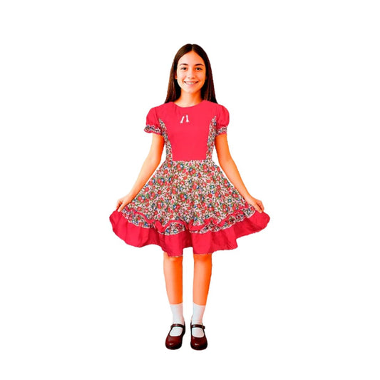 Vestido Huasa Niña Fucsia Floral - Louicid