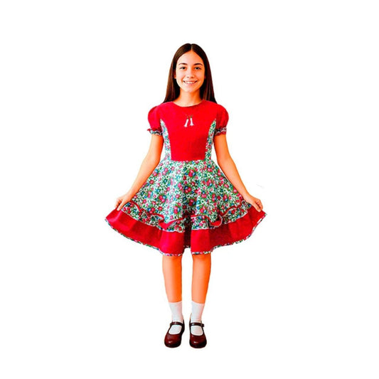 Vestido Huasa Niña Rojo Floral - Louicid