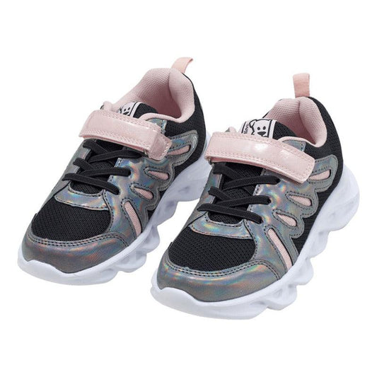 Zapatilla De Niña Velcro Elástico Con Luces Led Negro - Louicid