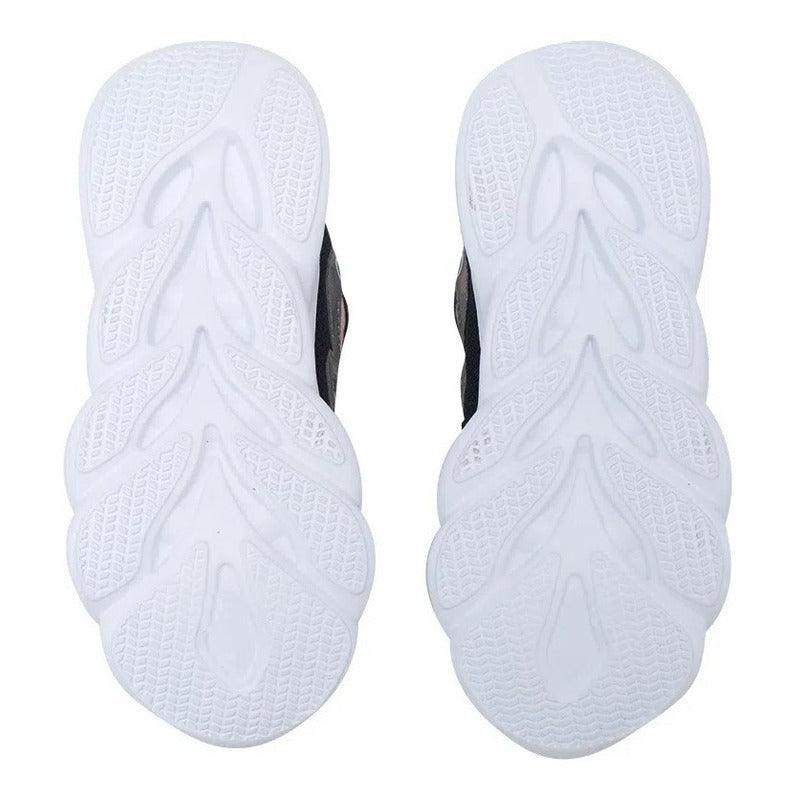 Zapatilla De Niña Velcro Elástico Con Luces Led Negro - Louicid