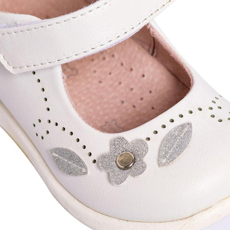 Zapato Reina Bebe Niña Flores Y Hojitas Blanco - Louicid