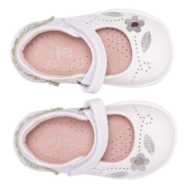 Zapato Reina Bebe Niña Flores Y Hojitas Blanco - Louicid