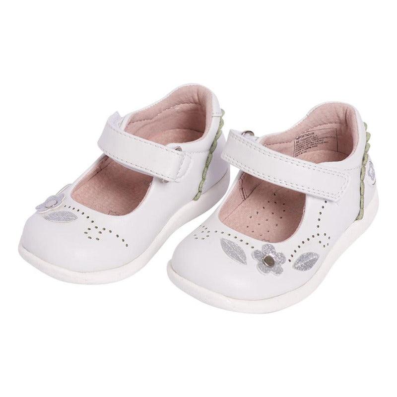 Zapato Reina Bebe Niña Flores Y Hojitas Blanco - Louicid