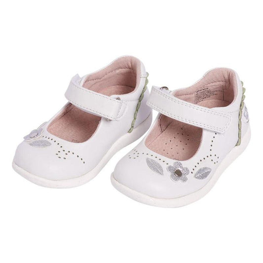 Zapato Reina Bebe Niña Flores Y Hojitas Blanco - Louicid