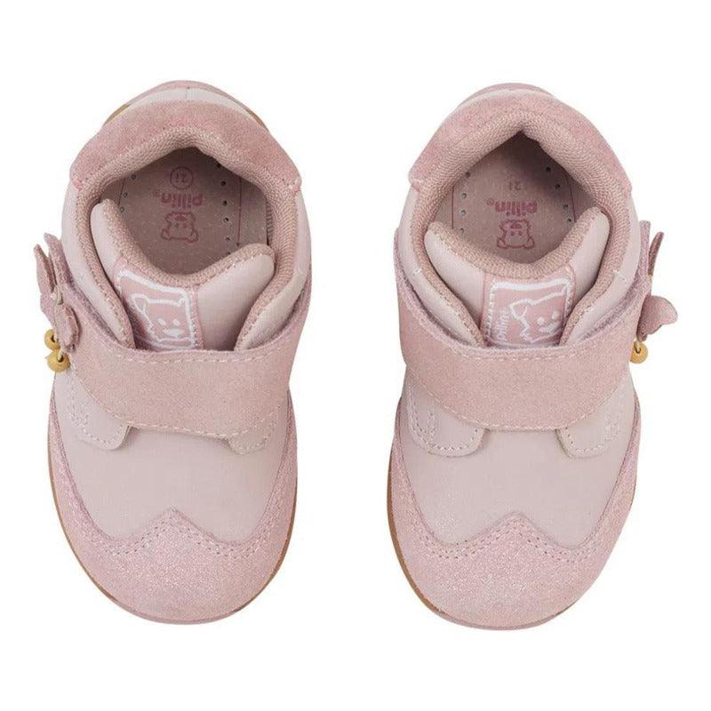 Zapato Bebé Niña Aplicación Mariposa En Velcro Rosado - Louicid