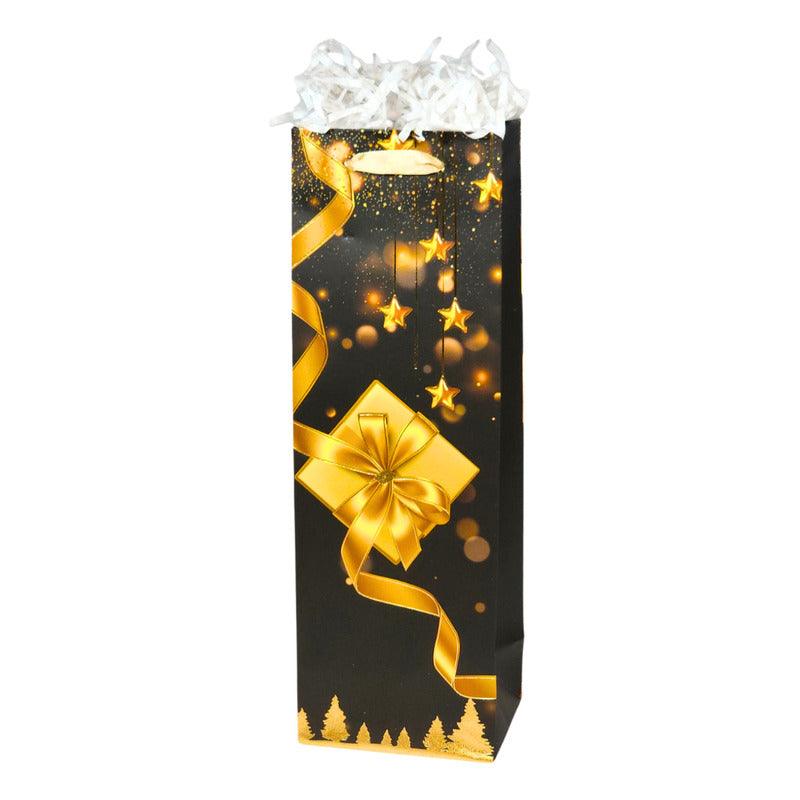 Bolsa De Regalo Para Botella Diseño Navidad Negro Dorado - Louicid