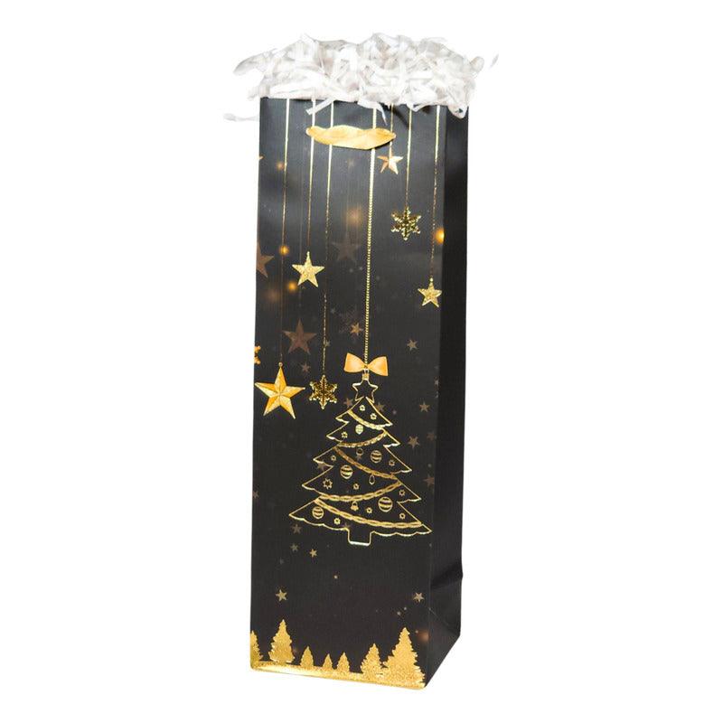 Bolsa De Regalo Para Botella Diseño Navidad Negro Dorado - Louicid