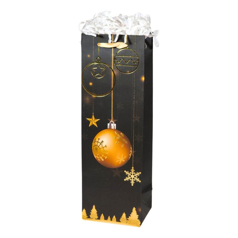 Bolsa De Regalo Para Botella Diseño Navidad Negro Dorado - Louicid