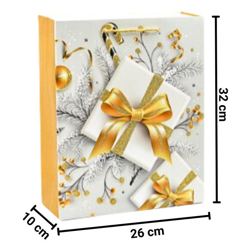 Bolsa Para Regalo Dorado Grande 32x26x10cm Diseño Navidad - Louicid