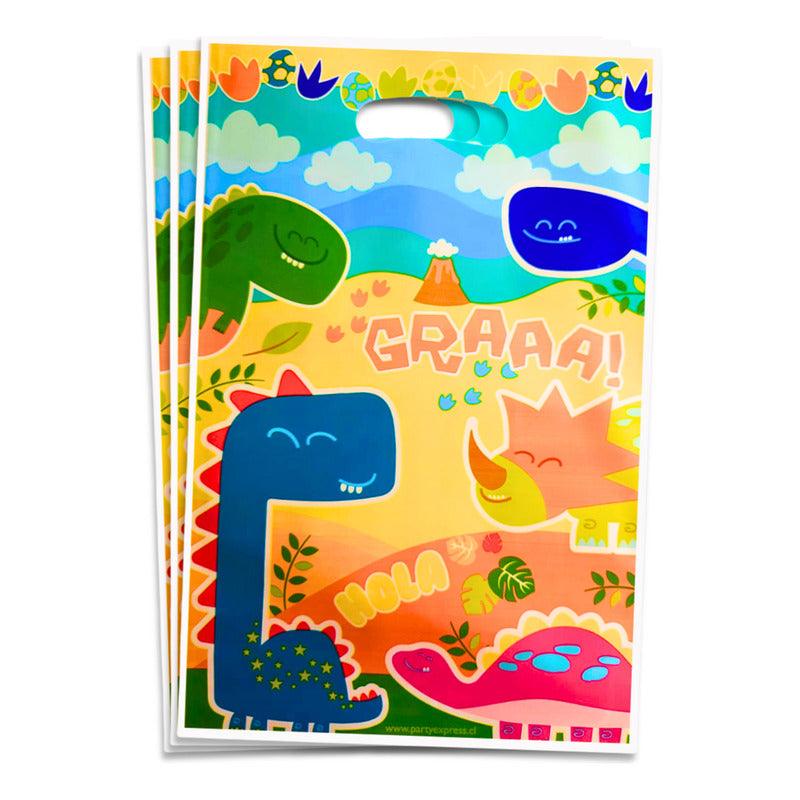 Set de 6 bolsas sorpresa con diseño de dinosaurio animado, ideal para repartir dulces en fiestas infantiles - Louicid