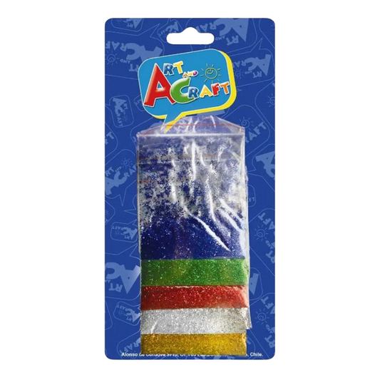 Set de bolsitas con escarcha en 5 colores básicos, ideal para decorar y crear en actividades manuales - Louicid