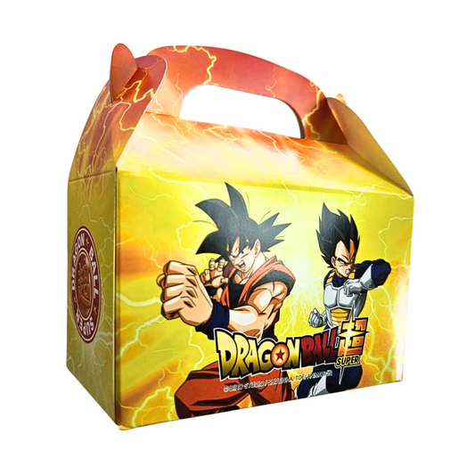 Vista lateral de la caja sorpresa Dragon Ball Super, ideal para repartir dulces en fiestas infantiles - Louicid