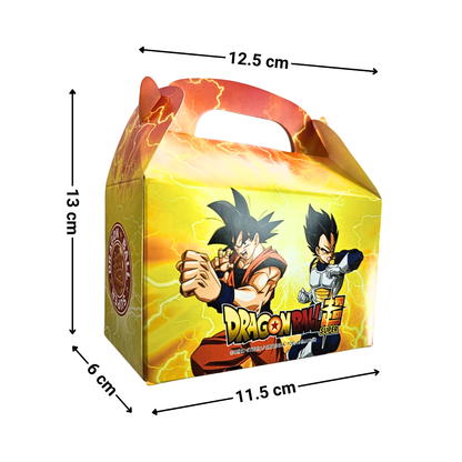 Caja de fiesta con diseño de Dragon Ball Super y medidas visibles, resistente y decorativa - Louicid