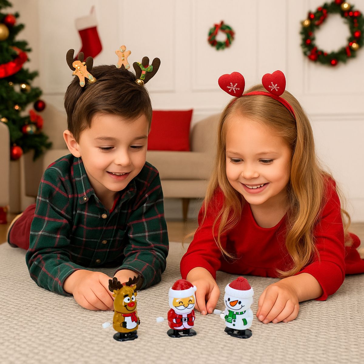 Caminantes Navideños con Manivela 3 Personajes Niños jugando - Louicid