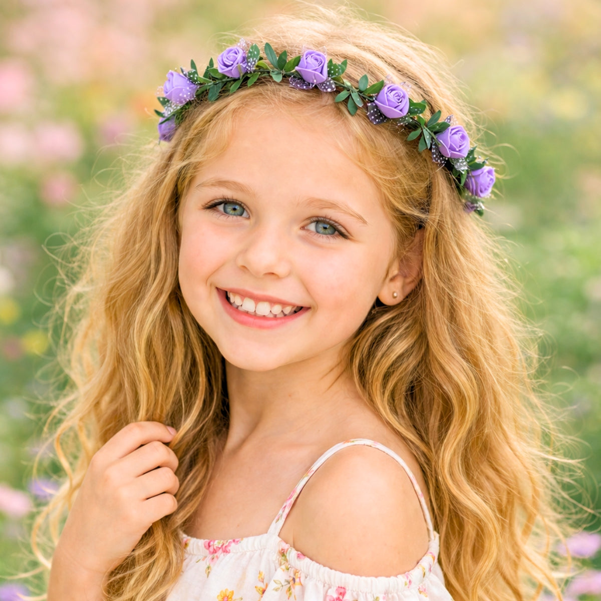 Cintillos Diadema Con Rosas Lila Para Niña Rubia - Louicid