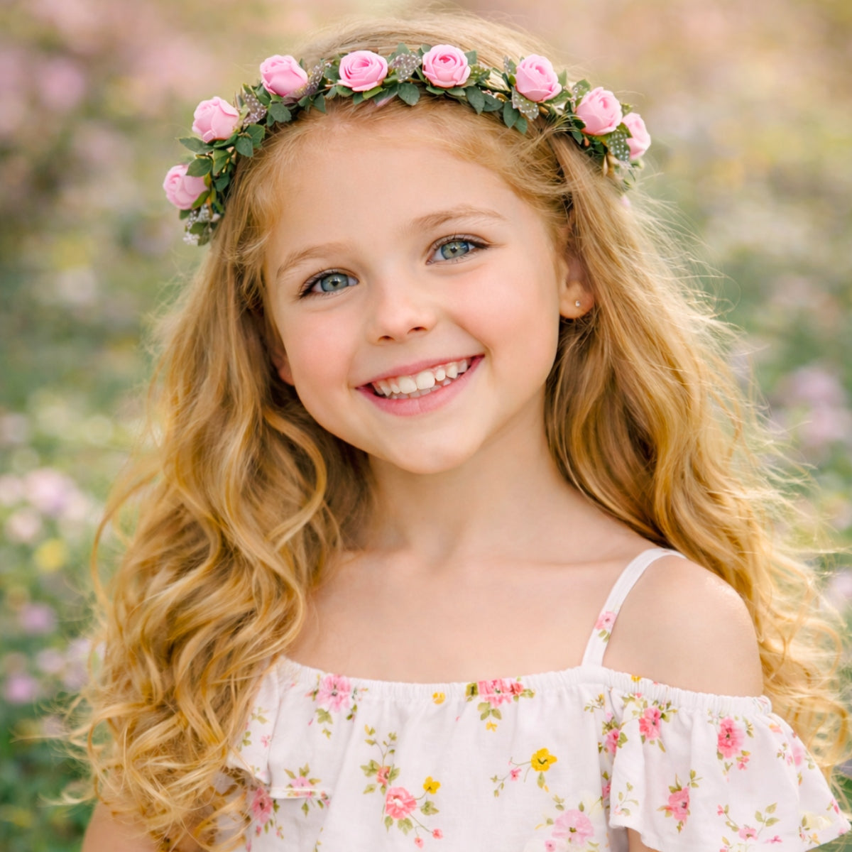Cintillos Diadema Con Rosas Rosado Para Niña Rubia - Louicid