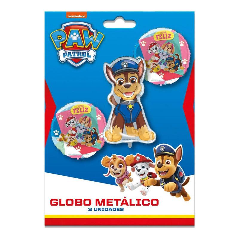 Pack cerrado con 3 globos foil temáticos de Paw Patrol, ideal para celebraciones de cumpleaños - Louicid