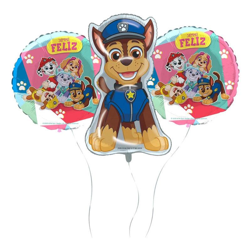 Set de 3 globos foil Paw Patrol inflados, perfectos para decorar fiestas infantiles - Louicid