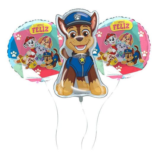 Set de 3 globos foil Paw Patrol inflados, perfectos para decorar fiestas infantiles - Louicid