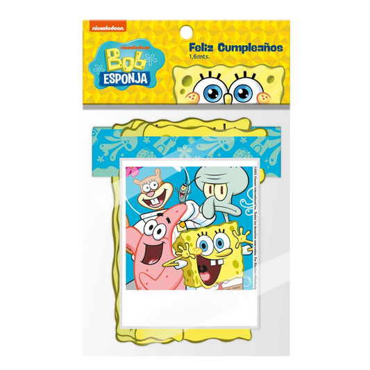 Guirnalda Bob Esponja de 1.6 metros con mensaje "Feliz Cumpleaños", ideal para decorar fiestas infantiles - Louicid