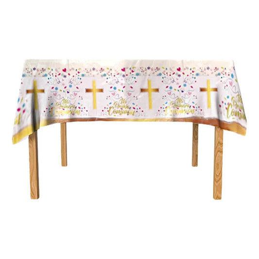 Mantel Religioso Cruz Dorado 170x130cm Para Primera Comunión - Louicid