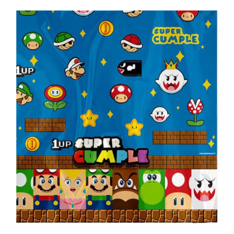 Mantel de Super Mario Bros de 130x170cm ideal para decoración de cumpleaños temáticos infantiles.