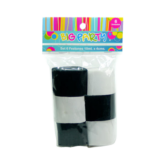 Pack 6 Festones Blanco y Negro 10mts x 4cms Para Decoración - Louicid