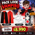 Pack Look Vampiro Halloween con capa, dientes y maquillaje - Louicid