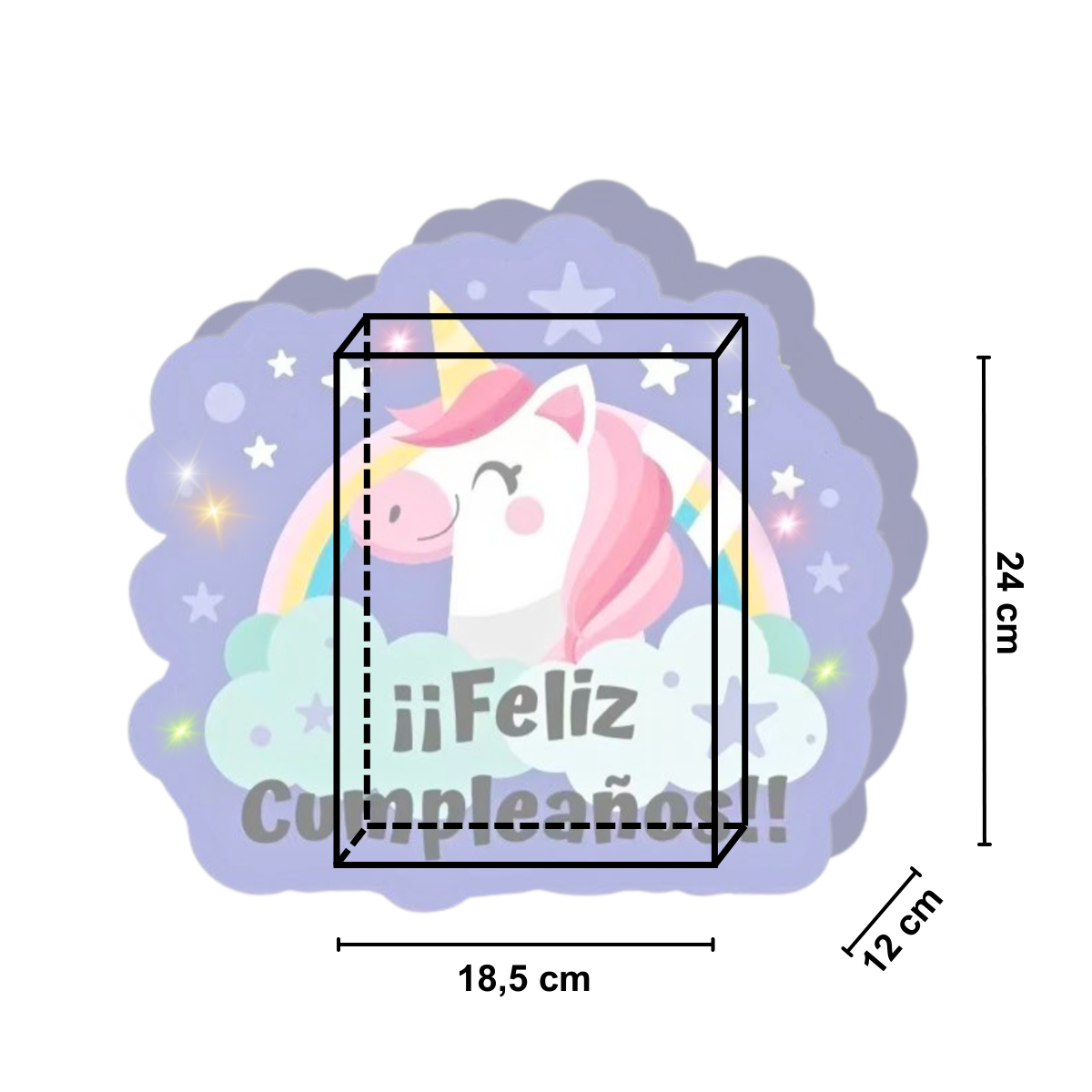 Compartimento para dulces de la piñata unicornio con medidas detalladas - Louicid