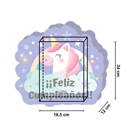 Compartimento para dulces de la piñata unicornio con medidas detalladas - Louicid