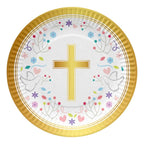 Set 6 Platos Religiosos Con Cruz Dorada Para Primera Comunión - Louicid