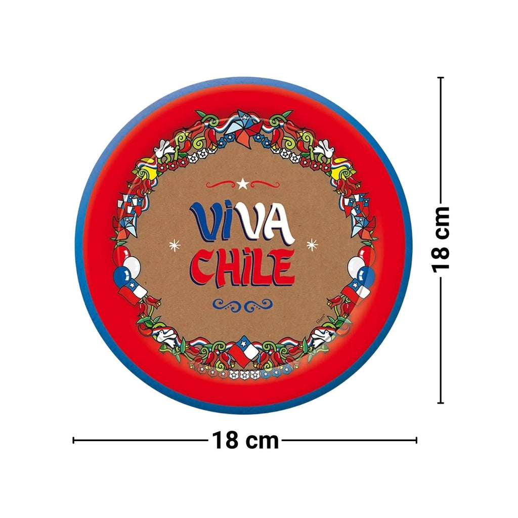 Set 6 Platos De Cartón Viva Chile Para Fiestas Patrias Medidas - Louicid
