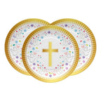 Set 6 Platos Religiosos Con Cruz Dorada Para Primera Comunión - Louicid