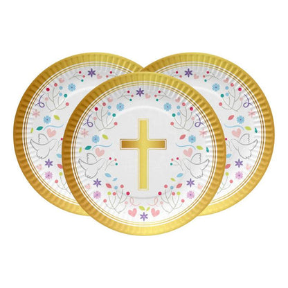 Set 6 Platos Religiosos Con Cruz Dorada Para Primera Comunión - Louicid