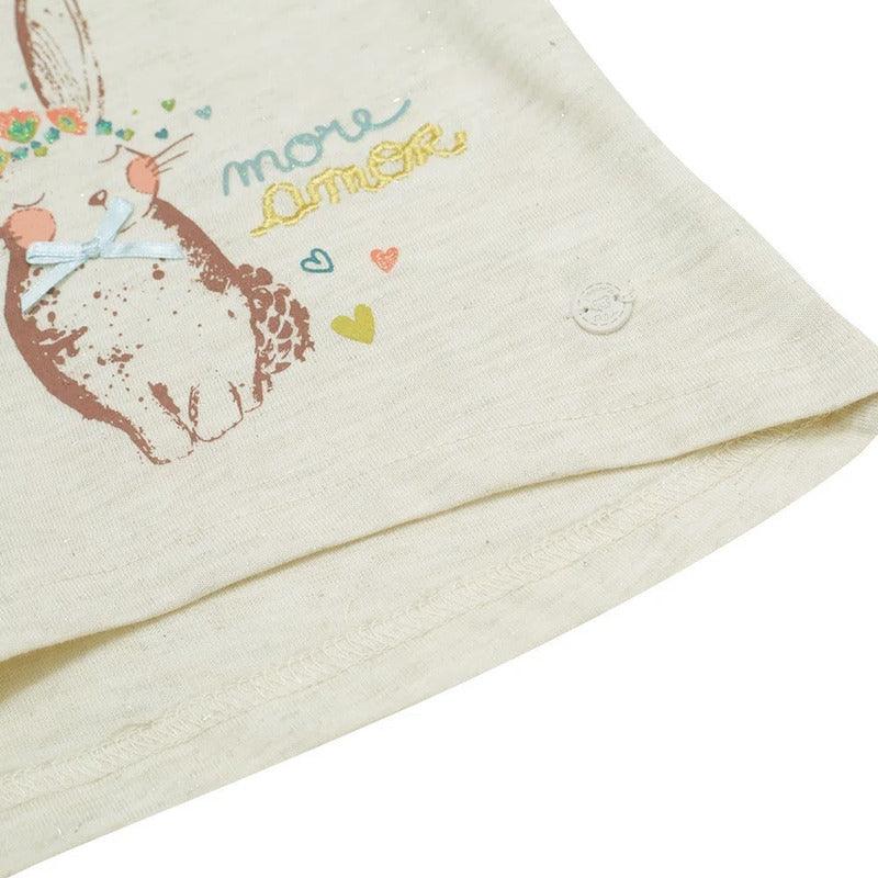 Polera De Bebé Niña Manga Larga Conejo Beige - Louicid