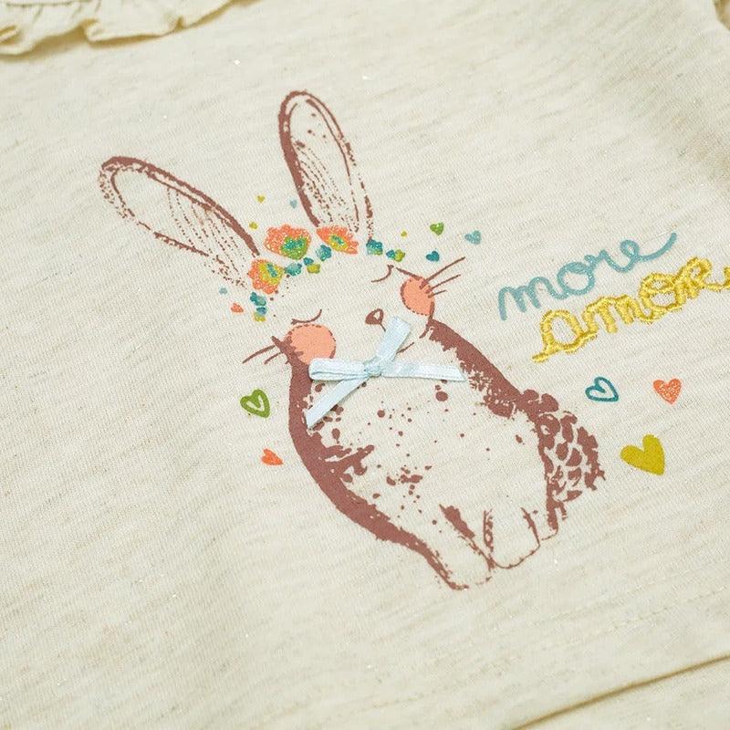 Polera De Bebé Niña Manga Larga Conejo Beige - Louicid