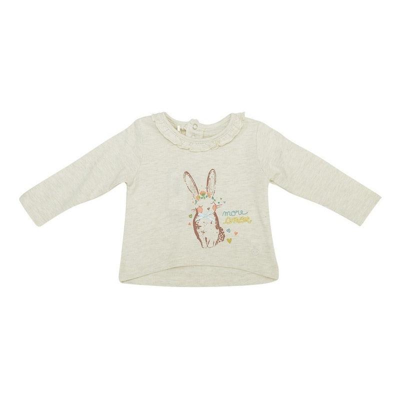 Polera De Bebé Niña Manga Larga Conejo Beige - Louicid