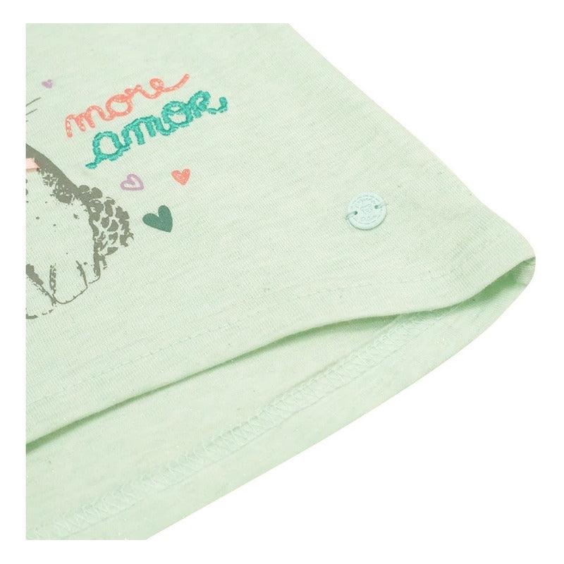Polera De Bebé Niña Manga Larga Conejo Celeste Agua - Louicid