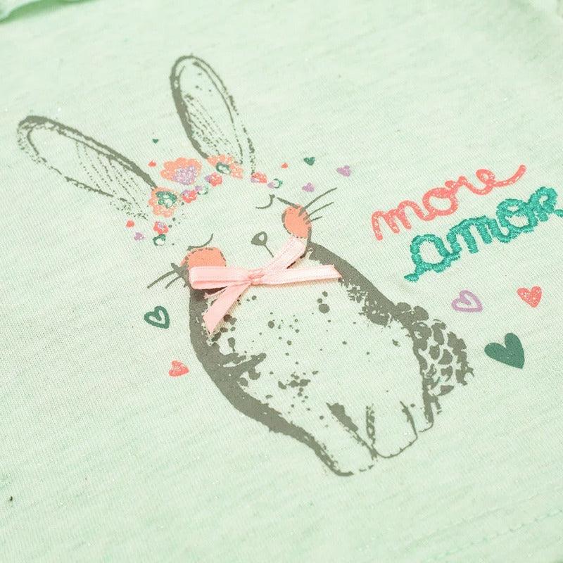 Polera De Bebé Niña Manga Larga Conejo Celeste Agua - Louicid