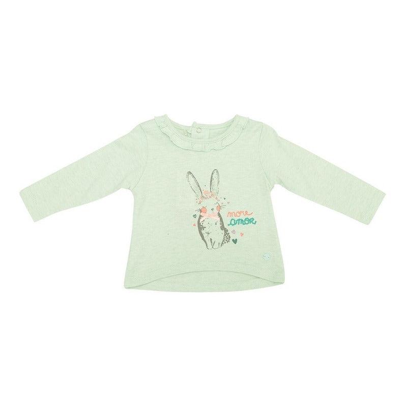 Polera De Bebé Niña Manga Larga Conejo Celeste Agua - Louicid