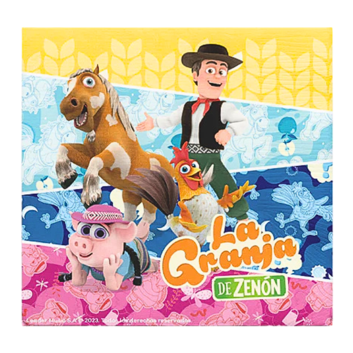 Servilleta individual desplegada con diseño de personajes de La Granja de Zenón - Louicid