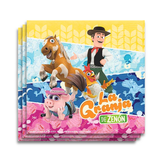Pack frontal de servilletas temáticas de La Granja de Zenón, ideal para fiestas infantiles - Louicid