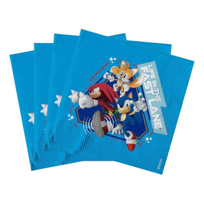 Set de 12 servilletas con diseño de Sonic el Erizo, tamaño 33x33cm, ideal para decorar mesas en fiestas de cumpleaños - Louicid