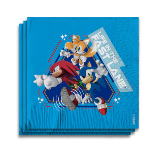 ack de 12 servilletas temáticas de Sonic el Erizo, ideal para decorar mesas en celebraciones infantiles - Louicid