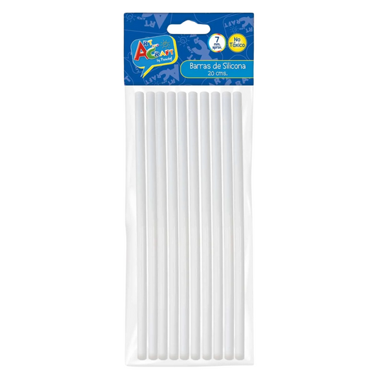 Set de 10 barras de silicona delgada 20 cm x 7 mm para pistolas de calor o manualidades.